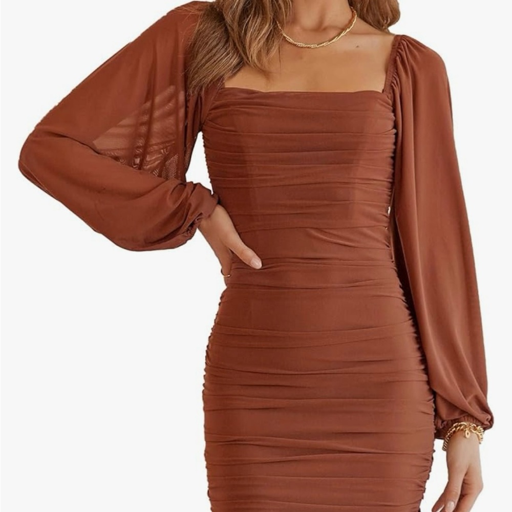 Elegant Burnt Orange Ruched Dress